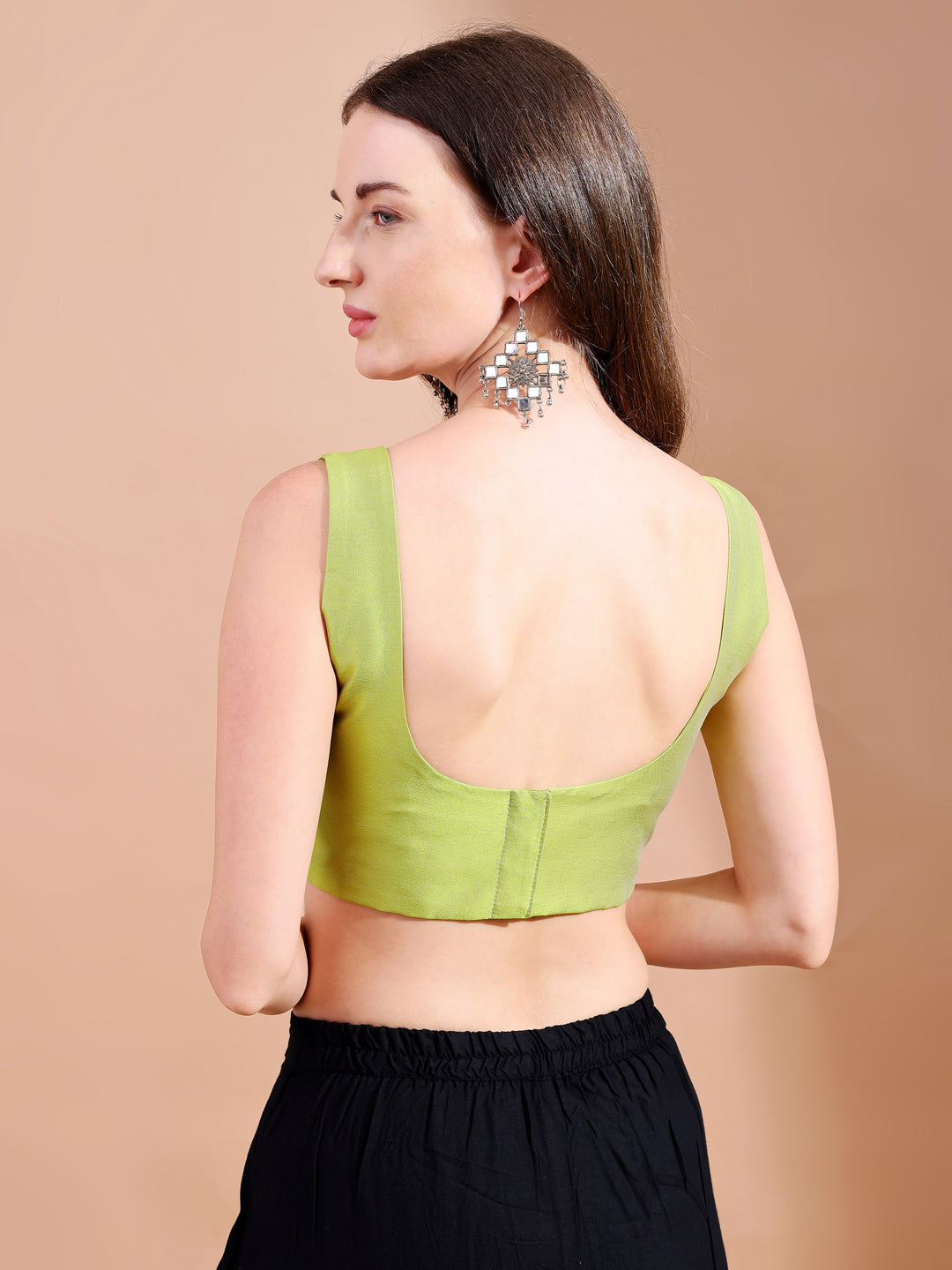 Two tone lime green colour tafetta sleeveless blouse